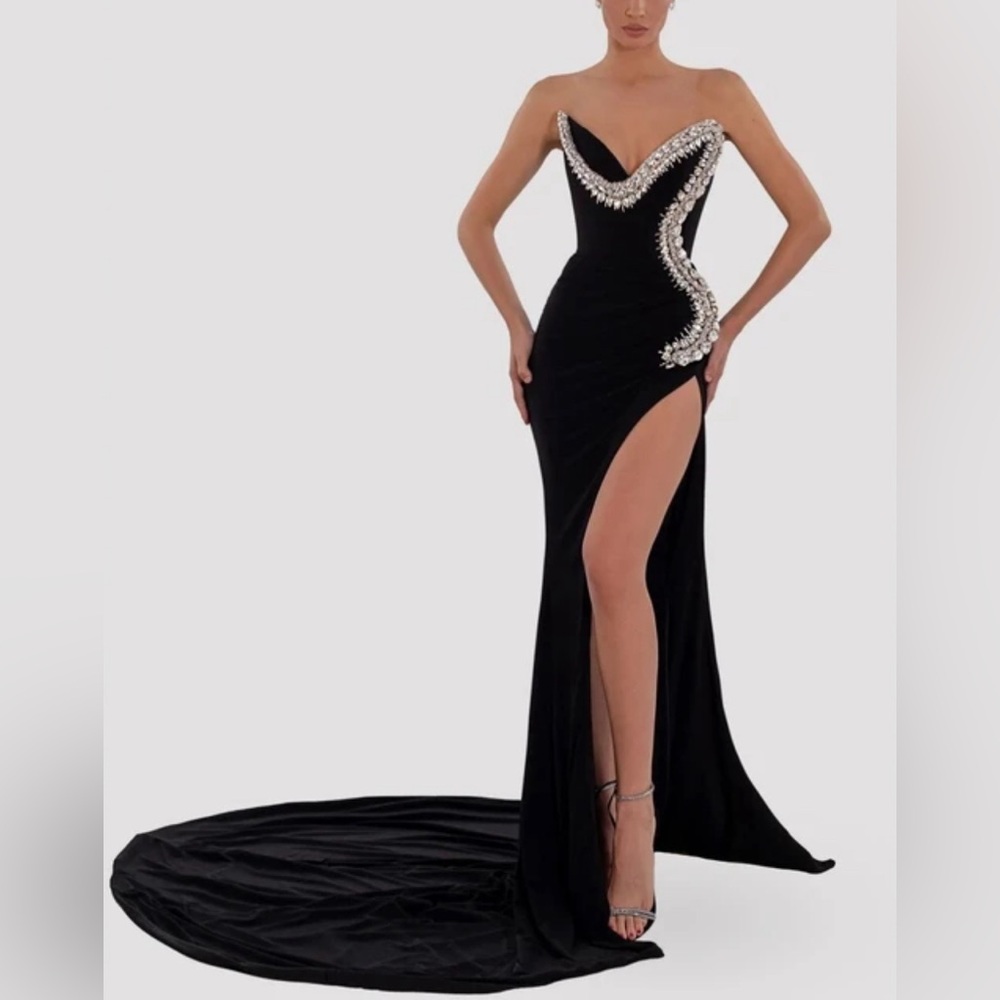 Strapless Sleeveless Diamente Embellished Maxi Bodycon Dress